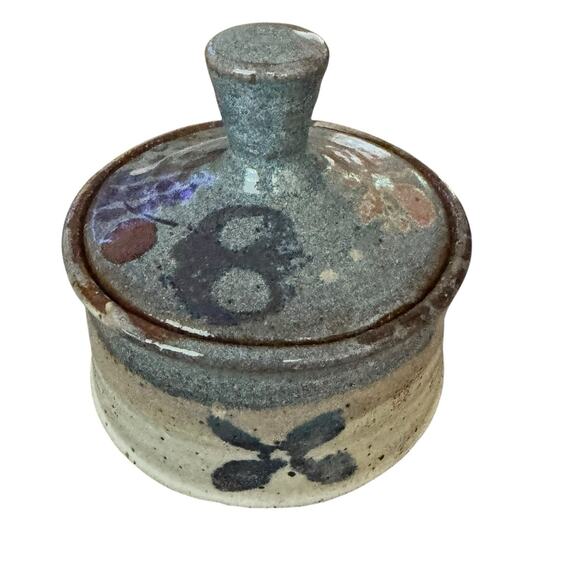 Vintage Pottery Jar Lid Box Stoneware Glazed Trinket Box Jewelry Signed Reyes - Picture 2 of 8